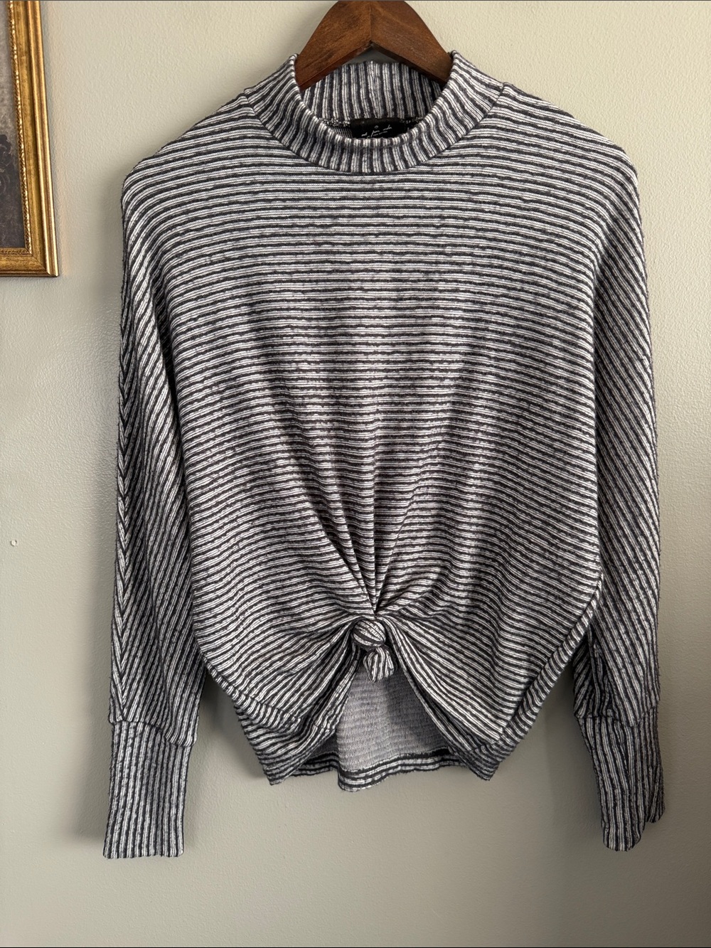 Out From Under Urban Outfitters Ribbed Twist Front Mock Neck Top Gray Striped S - Picture 3 of 9